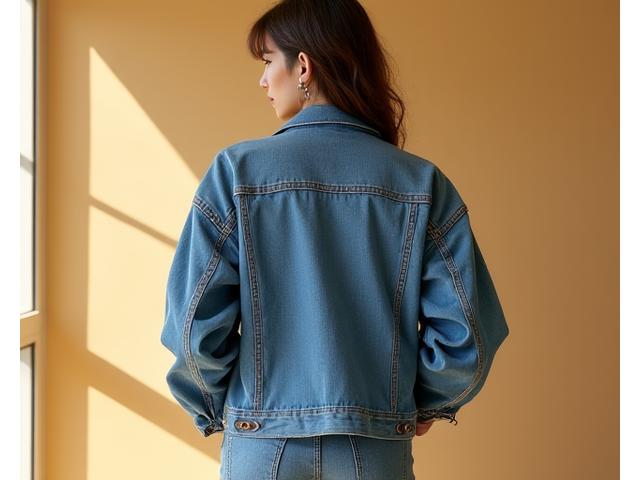 Etter bilde av samme denimjakke, nå redesignet med nye tekstilinnlegg på albuene, friskere farge og moderne passform
