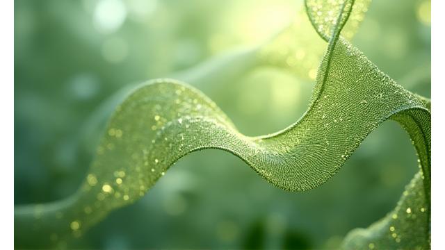 Abstrakt bilde av futuristiske tekstilfibre ved siden av plantebaserte elementer