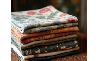 Stable av vakkert fargerikt, men ubrukt, vintage stoff med unike mønstre.