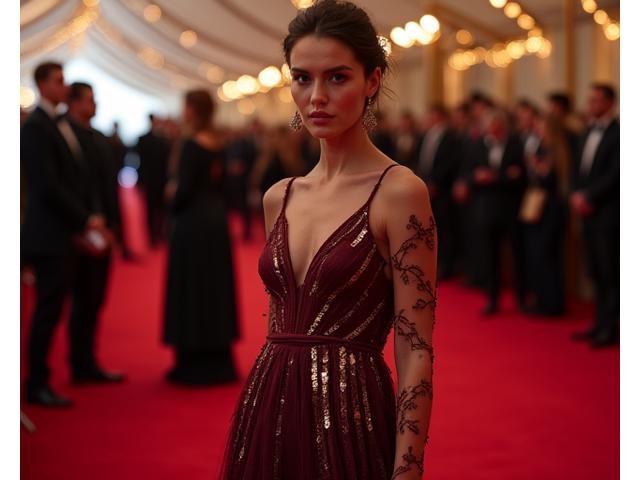 Kjendis på rød løper iført en fantastisk skreddersydd kreasjon fra Fjordgard Atelier.